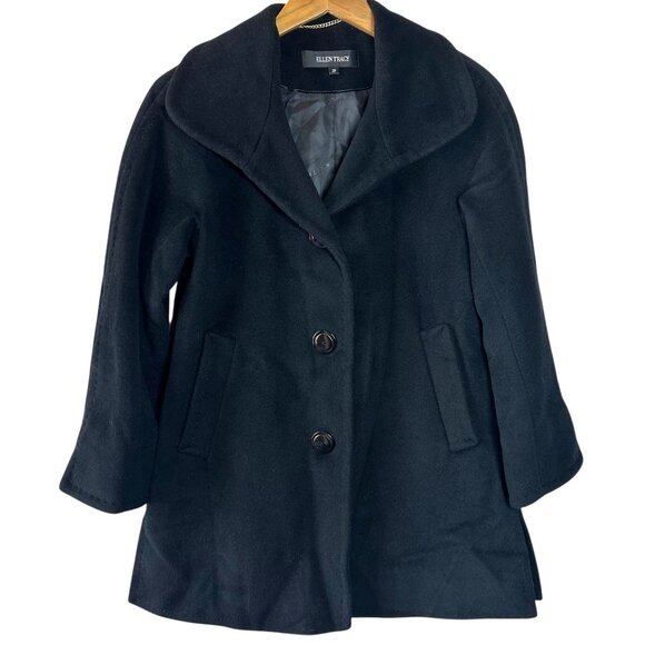 Ellen Tracy Black Wool Angora Pea Coat Size 2P 2 Petite - Picture 2 of 5
